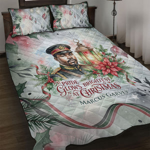 Marcus Garvey Christmas Quilt Bed Set Pride Glows Brightest Quote Watercolor Botanical Poinsettia