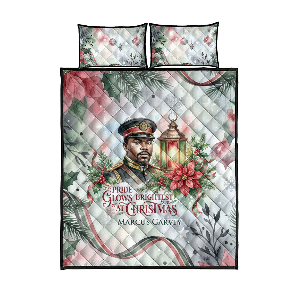 Marcus Garvey Christmas Quilt Bed Set Pride Glows Brightest Quote Watercolor Botanical Poinsettia