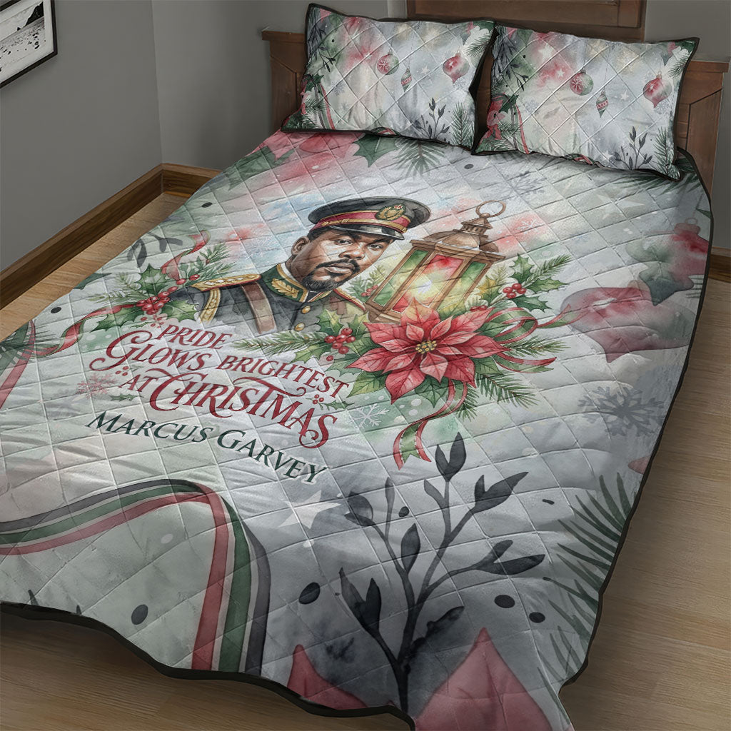 Marcus Garvey Christmas Quilt Bed Set Pride Glows Brightest Quote Watercolor Botanical Poinsettia