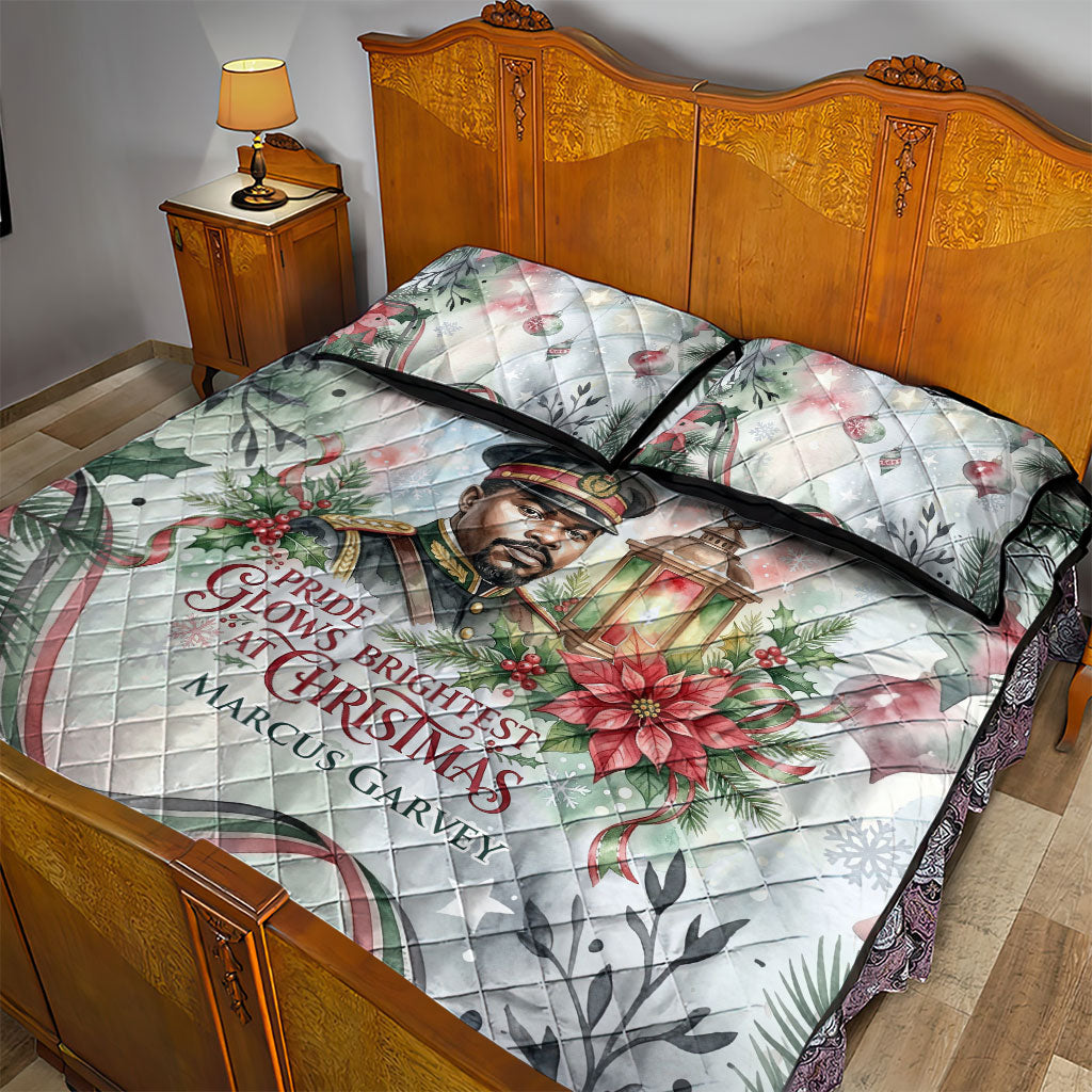 Marcus Garvey Christmas Quilt Bed Set Pride Glows Brightest Quote Watercolor Botanical Poinsettia