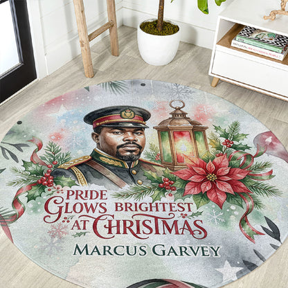 Marcus Garvey Christmas Round Carpet Pride Glows Brightest Quote Watercolor Botanical Poinsettia