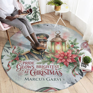 Marcus Garvey Christmas Round Carpet Pride Glows Brightest Quote Watercolor Botanical Poinsettia