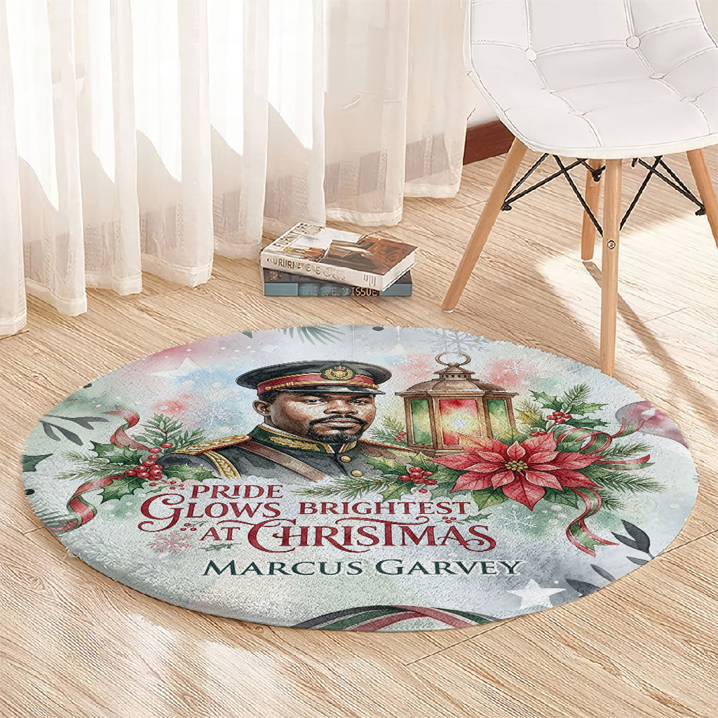 Marcus Garvey Christmas Round Carpet Pride Glows Brightest Quote Watercolor Botanical Poinsettia