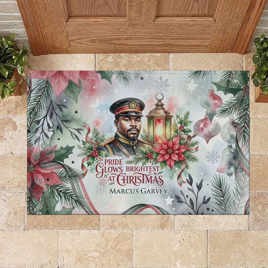 Marcus Garvey Christmas Rubber Doormat Pride Glows Brightest Quote Watercolor Botanical Poinsettia