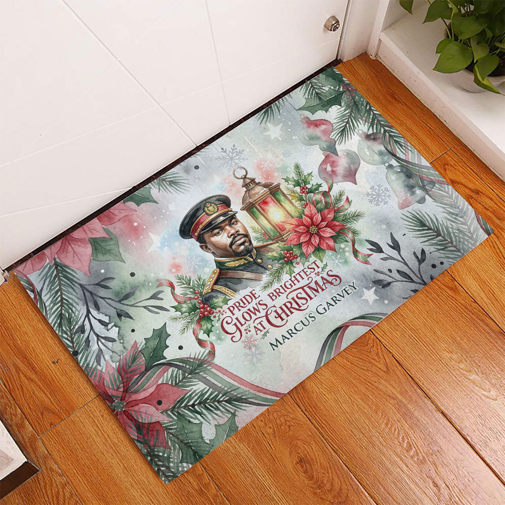 Marcus Garvey Christmas Rubber Doormat Pride Glows Brightest Quote Watercolor Botanical Poinsettia