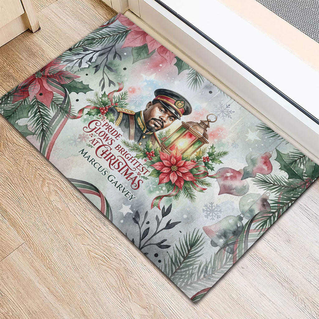 Marcus Garvey Christmas Rubber Doormat Pride Glows Brightest Quote Watercolor Botanical Poinsettia