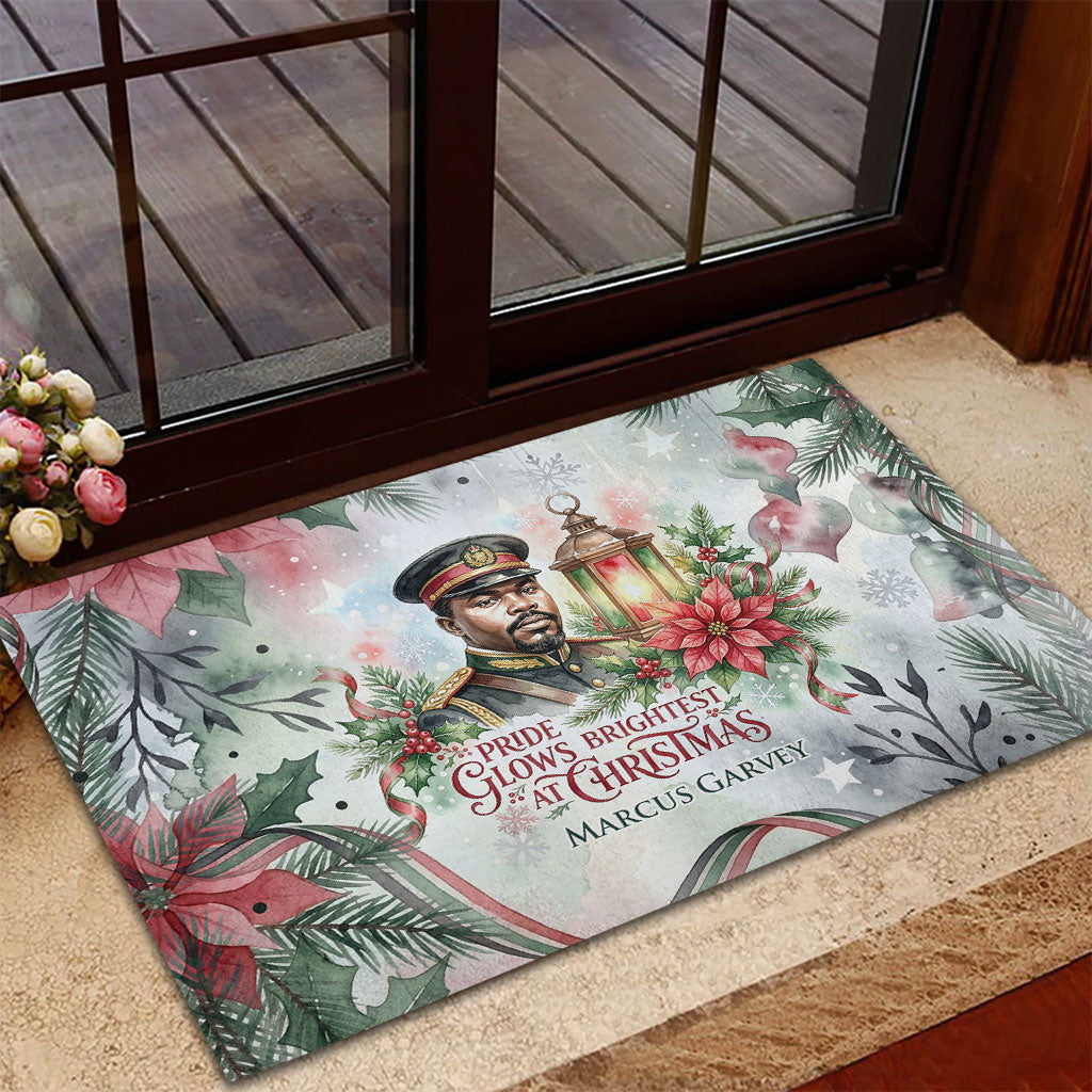 Marcus Garvey Christmas Rubber Doormat Pride Glows Brightest Quote Watercolor Botanical Poinsettia