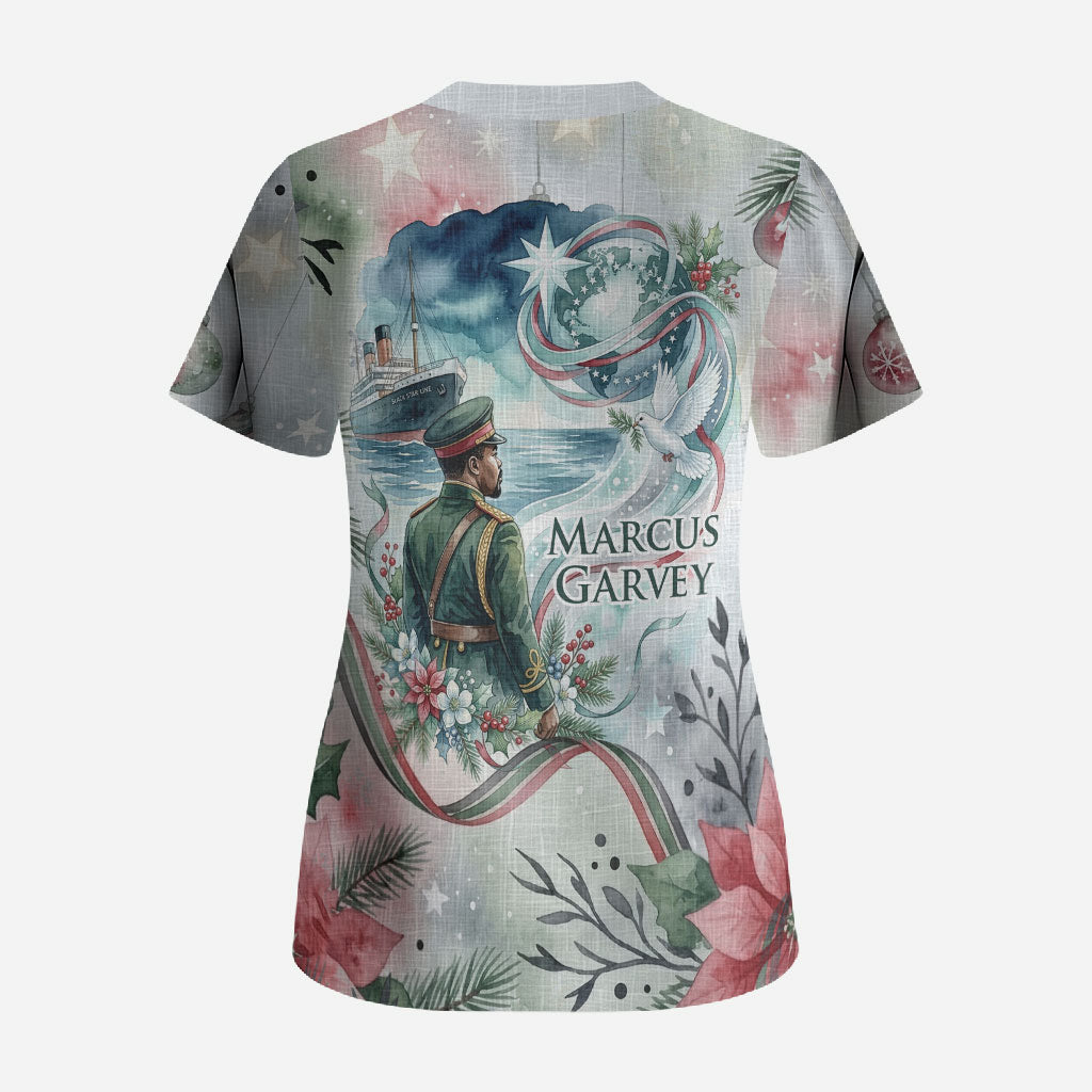 Marcus Garvey Christmas Scrub Top Pride Glows Brightest Quote Watercolor Botanical Poinsettia
