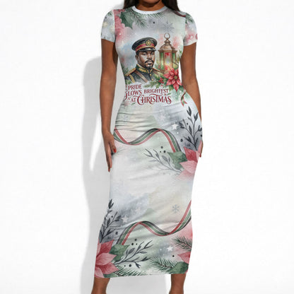 Marcus Garvey Christmas Short Sleeve Bodycon Dress Pride Glows Brightest Quote Watercolor Botanical Poinsettia