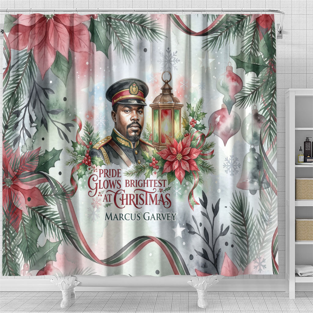 Marcus Garvey Christmas Shower Curtain Pride Glows Brightest Quote Watercolor Botanical Poinsettia