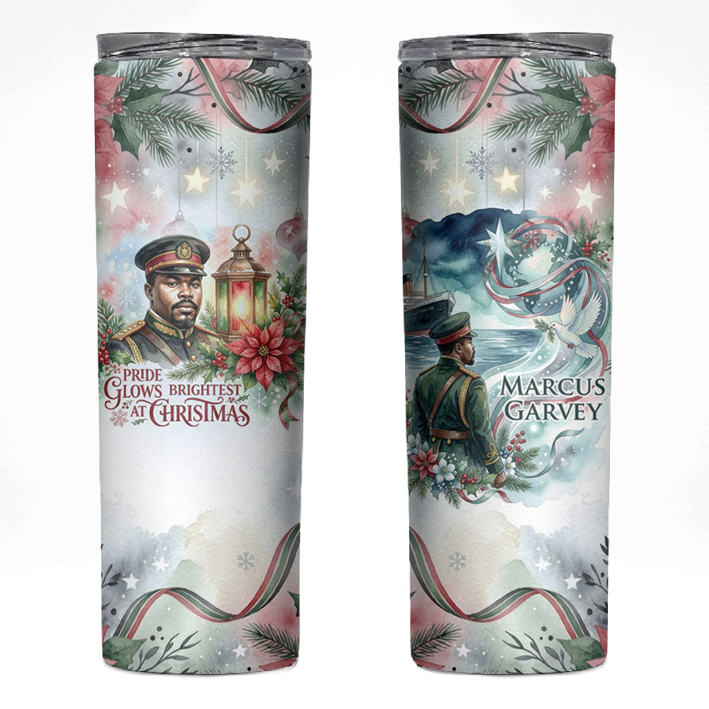Marcus Garvey Christmas Skinny Tumbler Pride Glows Brightest Quote Watercolor Botanical Poinsettia