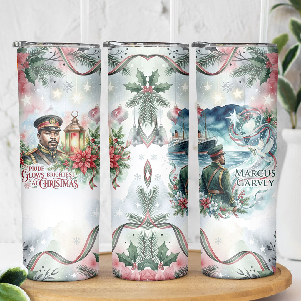 Marcus Garvey Christmas Skinny Tumbler Pride Glows Brightest Quote Watercolor Botanical Poinsettia