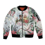 Marcus Garvey Christmas Sleeve Zip Bomber Jacket Pride Glows Brightest Quote Watercolor Botanical Poinsettia