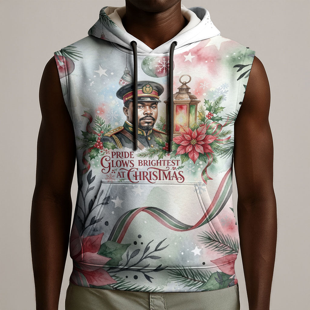 Marcus Garvey Christmas Sleeveless Hoodie Pride Glows Brightest Quote Watercolor Botanical Poinsettia