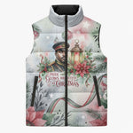 Marcus Garvey Christmas Sleeveless Puffer Jacket Pride Glows Brightest Quote Watercolor Botanical Poinsettia