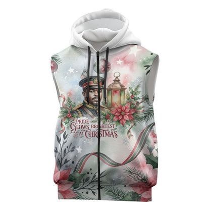 Marcus Garvey Christmas Sleeveless Zip Hoodie Pride Glows Brightest Quote Watercolor Botanical Poinsettia