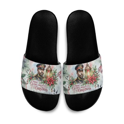 Marcus Garvey Christmas Slide Sandals Pride Glows Brightest Quote Watercolor Botanical Poinsettia