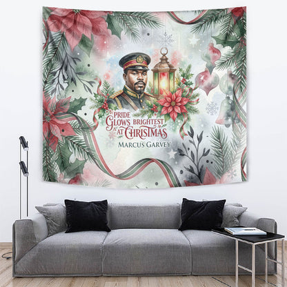 Marcus Garvey Christmas Tapestry Pride Glows Brightest Quote Watercolor Botanical Poinsettia