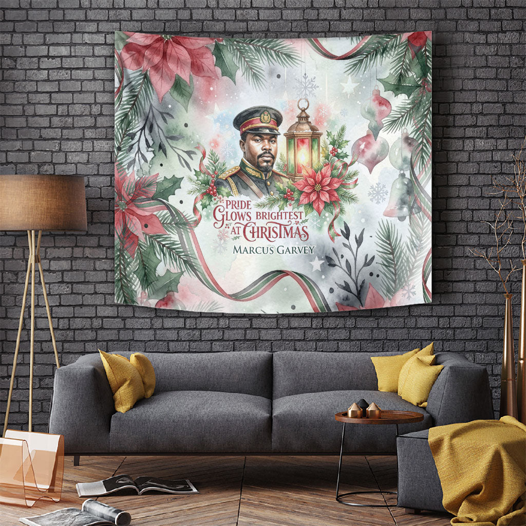 Marcus Garvey Christmas Tapestry Pride Glows Brightest Quote Watercolor Botanical Poinsettia