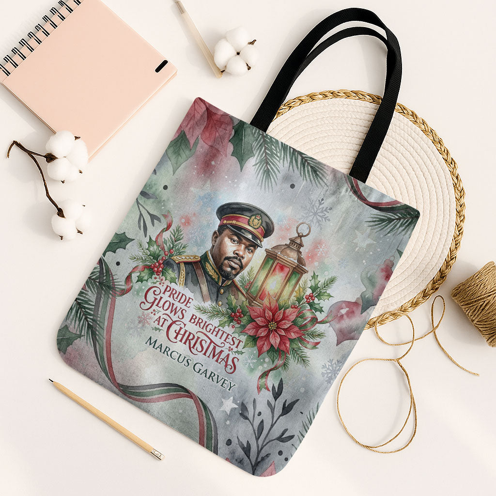 Marcus Garvey Christmas Tote Bag Pride Glows Brightest Quote Watercolor Botanical Poinsettia