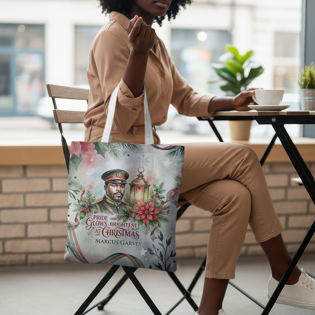 Marcus Garvey Christmas Tote Bag Pride Glows Brightest Quote Watercolor Botanical Poinsettia