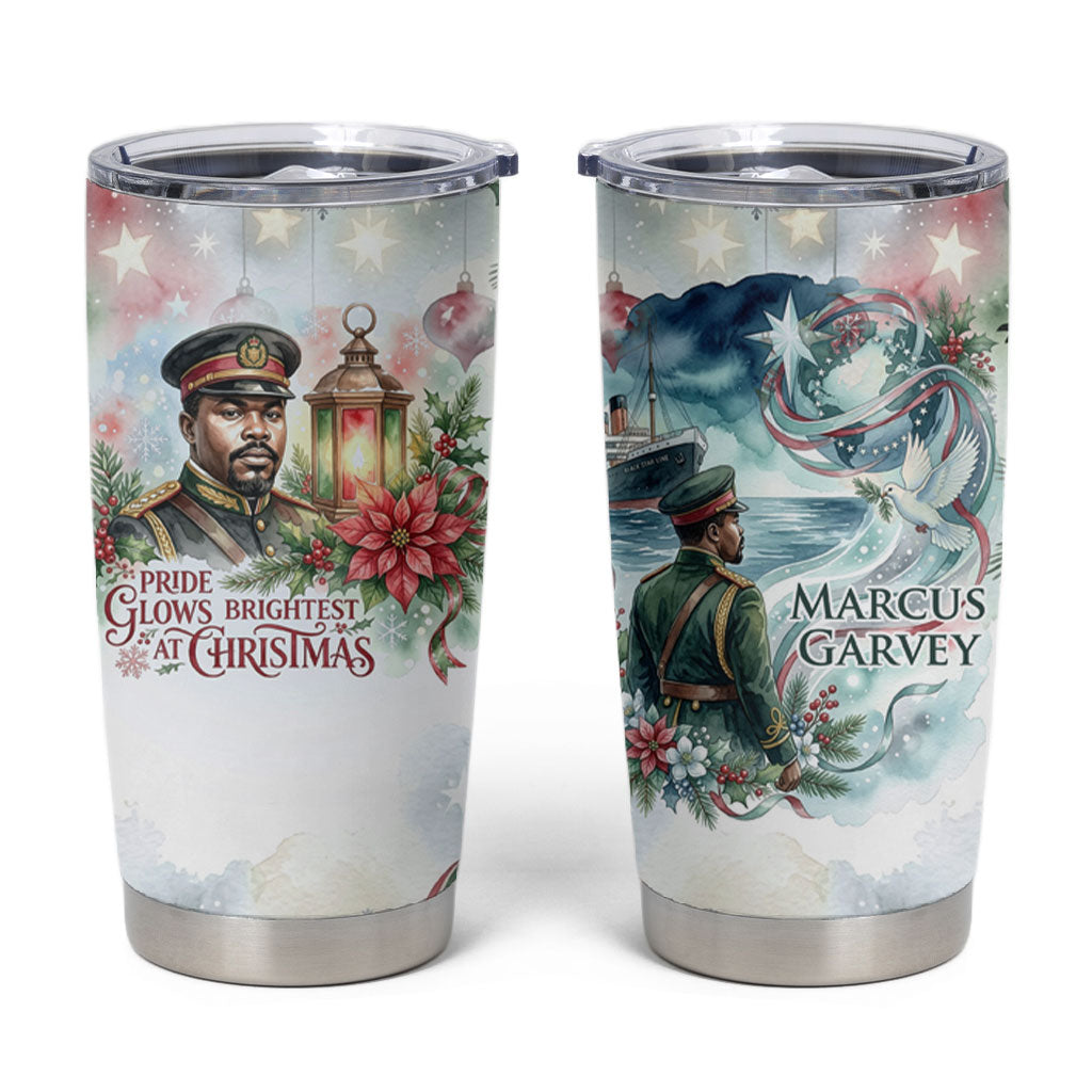 Marcus Garvey Christmas Tumbler Cup Pride Glows Brightest Quote Watercolor Botanical Poinsettia