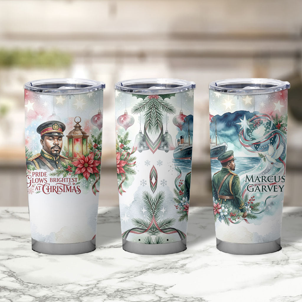 Marcus Garvey Christmas Tumbler Cup Pride Glows Brightest Quote Watercolor Botanical Poinsettia
