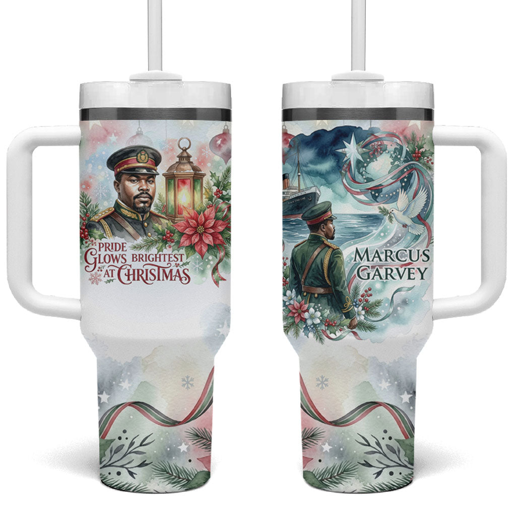 Marcus Garvey Christmas Tumbler With Handle Pride Glows Brightest Quote Watercolor Botanical Poinsettia