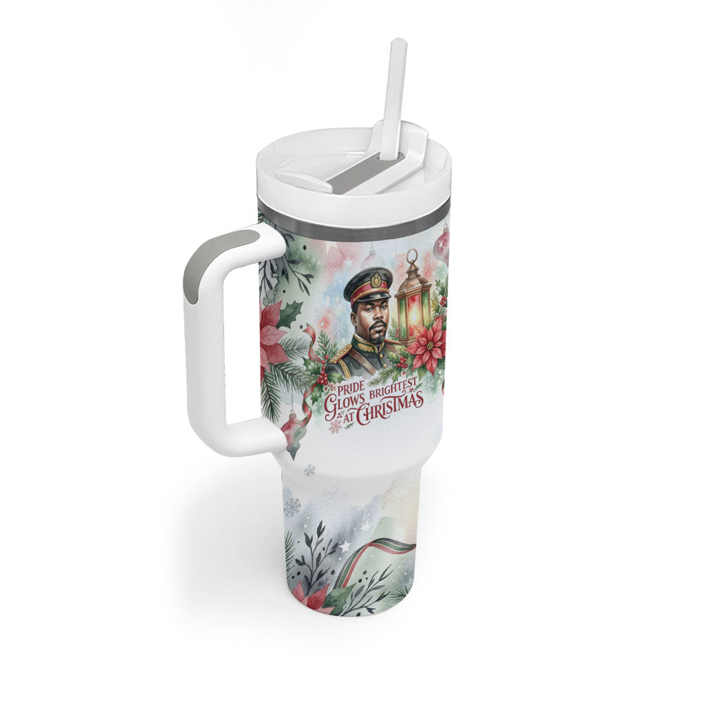 Marcus Garvey Christmas Tumbler With Handle Pride Glows Brightest Quote Watercolor Botanical Poinsettia