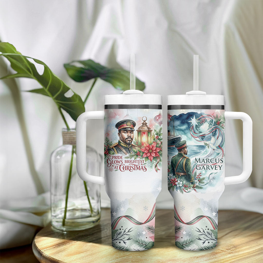 Marcus Garvey Christmas Tumbler With Handle Pride Glows Brightest Quote Watercolor Botanical Poinsettia