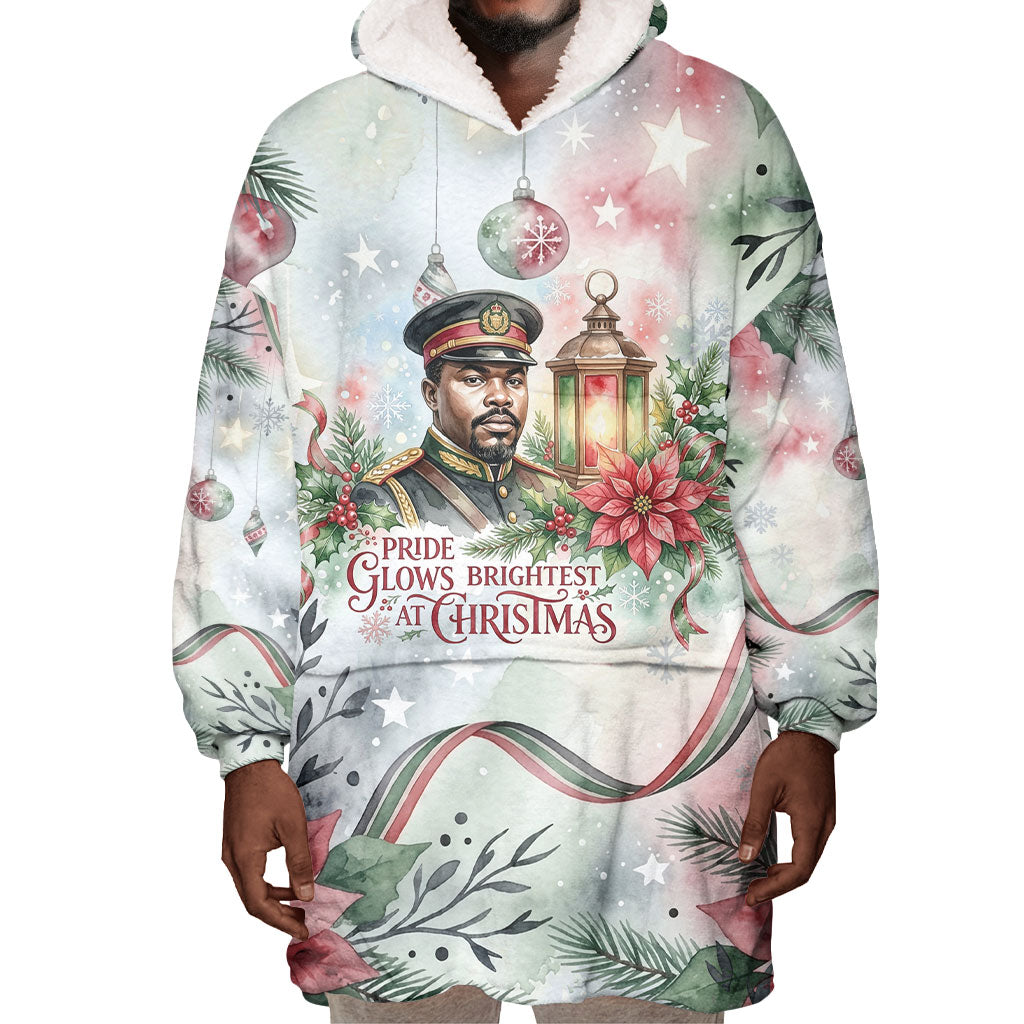 Marcus Garvey Christmas Wearable Blanket Hoodie Pride Glows Brightest Quote Watercolor Botanical Poinsettia