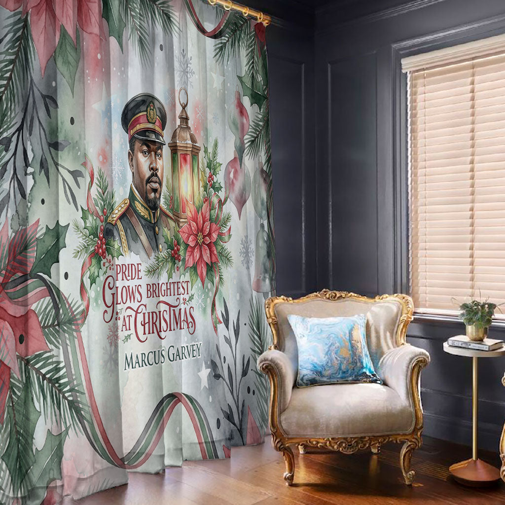 Marcus Garvey Christmas Window Curtain Pride Glows Brightest Quote Watercolor Botanical Poinsettia