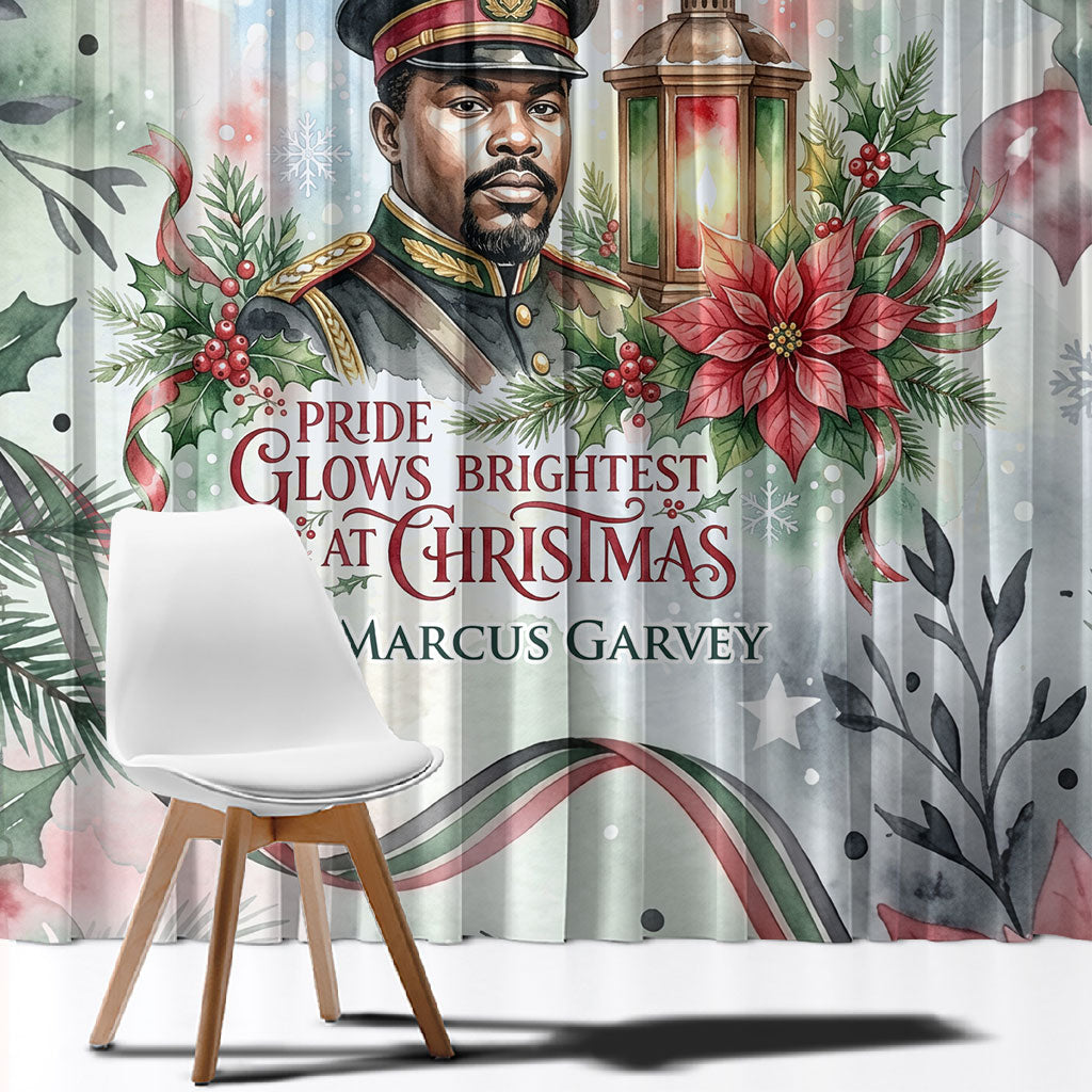 Marcus Garvey Christmas Window Curtain Pride Glows Brightest Quote Watercolor Botanical Poinsettia