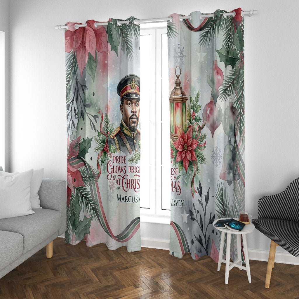 Marcus Garvey Christmas Window Curtain Pride Glows Brightest Quote Watercolor Botanical Poinsettia