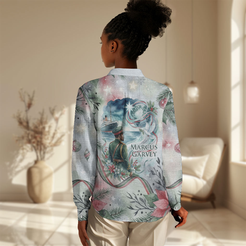 Marcus Garvey Christmas Women Casual Shirt Pride Glows Brightest Quote Watercolor Botanical Poinsettia