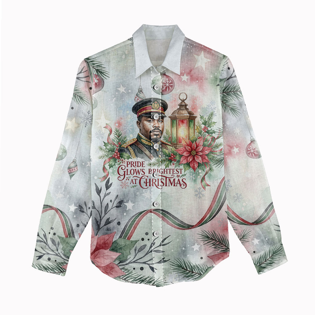 Marcus Garvey Christmas Women Casual Shirt Pride Glows Brightest Quote Watercolor Botanical Poinsettia