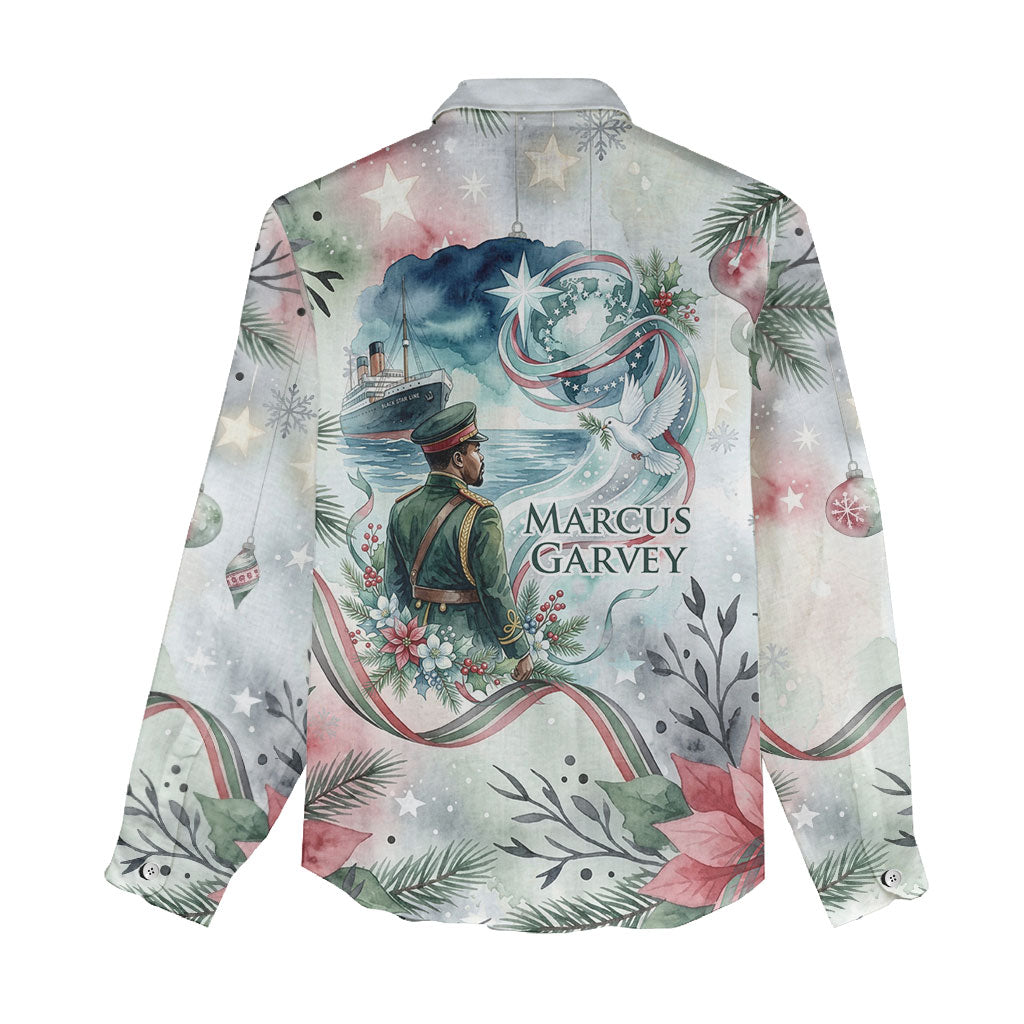 Marcus Garvey Christmas Women Casual Shirt Pride Glows Brightest Quote Watercolor Botanical Poinsettia