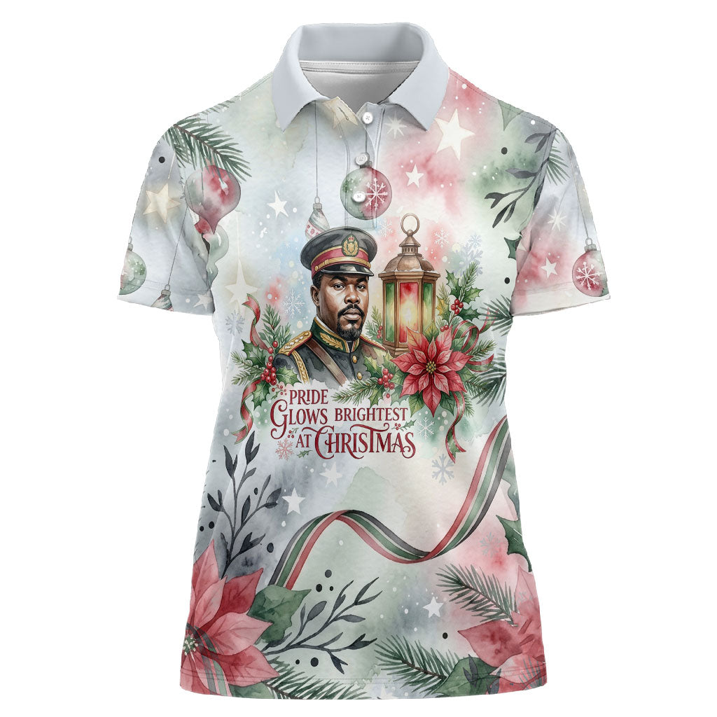 Marcus Garvey Christmas Women Polo Shirt Pride Glows Brightest Quote Watercolor Botanical Poinsettia