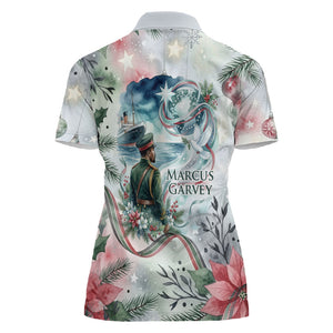 Marcus Garvey Christmas Women Polo Shirt Pride Glows Brightest Quote Watercolor Botanical Poinsettia
