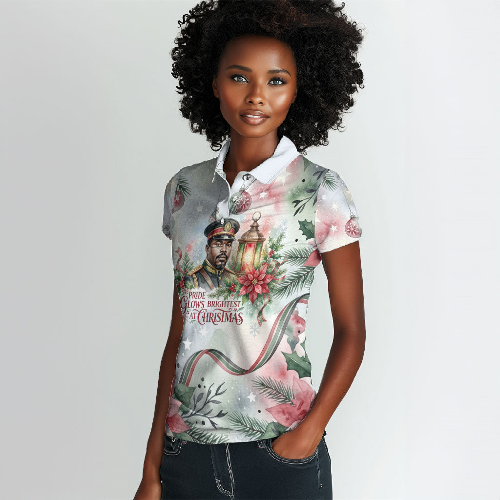Marcus Garvey Christmas Women Polo Shirt Pride Glows Brightest Quote Watercolor Botanical Poinsettia