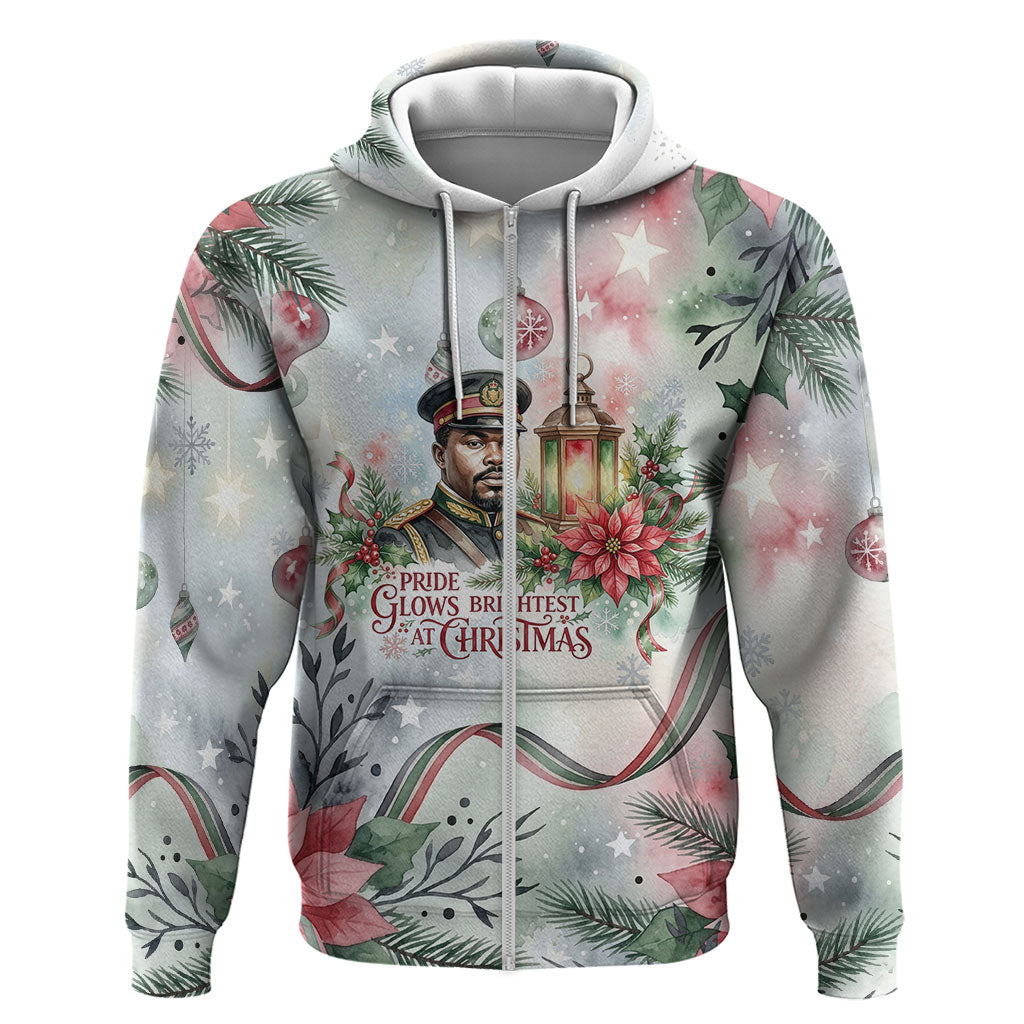 Marcus Garvey Christmas Zip Hoodie Pride Glows Brightest Quote Watercolor Botanical Poinsettia