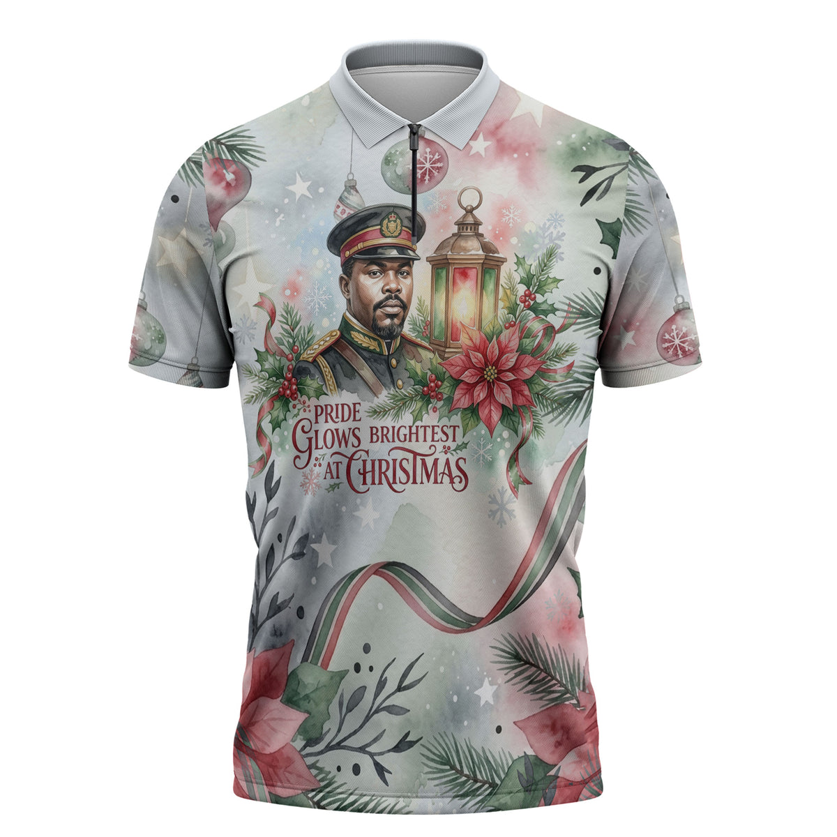 Marcus Garvey Christmas Zipper Polo Shirt Pride Glows Brightest Quote Watercolor Botanical Poinsettia