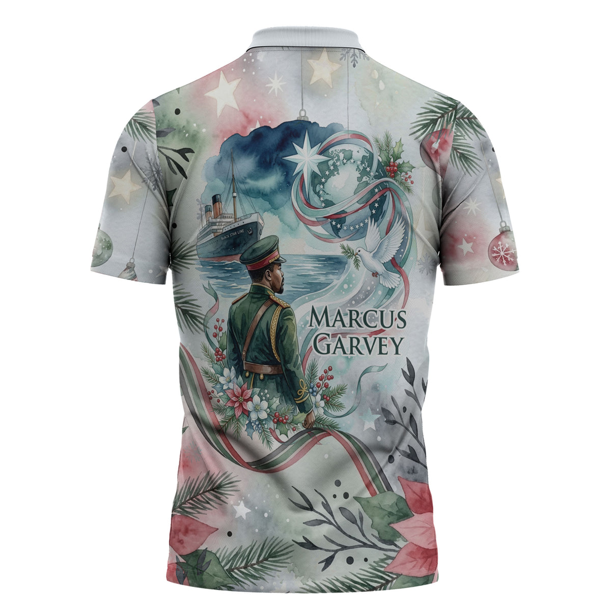 Marcus Garvey Christmas Zipper Polo Shirt Pride Glows Brightest Quote Watercolor Botanical Poinsettia