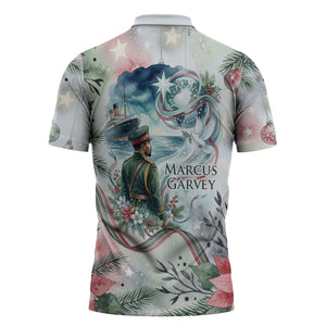 Marcus Garvey Christmas Zipper Polo Shirt Pride Glows Brightest Quote Watercolor Botanical Poinsettia