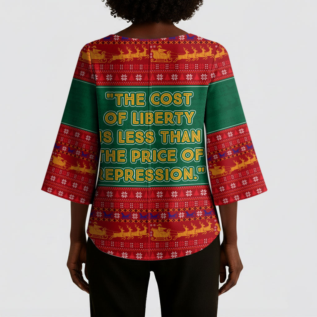 W.E.B. Du Bois Christmas Kimono Sleeve Blouse Inspirational Liberty Quote Ugly Knitted Pattern Festive