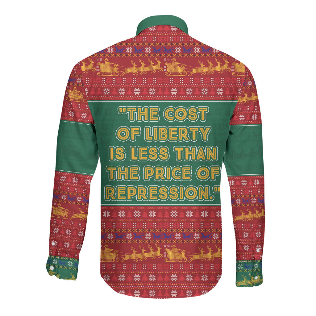 W.E.B. Du Bois Christmas Long Sleeve Button Shirt Inspirational Liberty Quote Ugly Knitted Pattern Festive