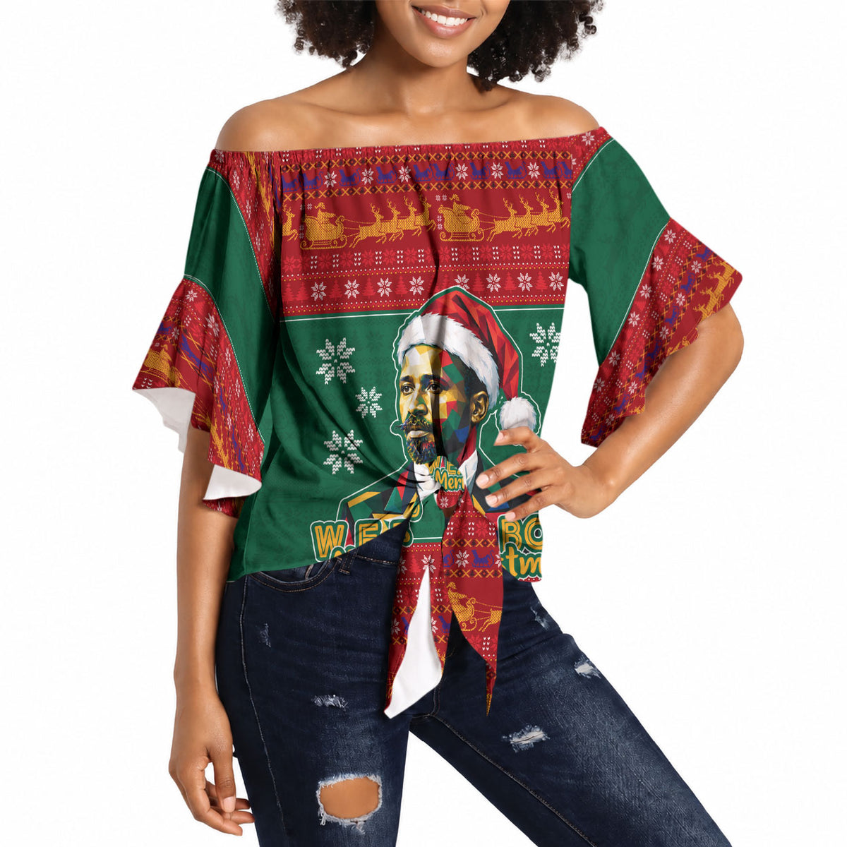 W.E.B. Du Bois Christmas Off Shoulder Wrap Waist Top Inspirational Liberty Quote Ugly Knitted Pattern Festive