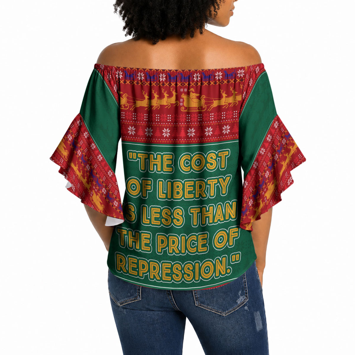 W.E.B. Du Bois Christmas Off Shoulder Wrap Waist Top Inspirational Liberty Quote Ugly Knitted Pattern Festive