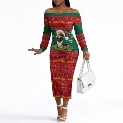 W.E.B. Du Bois Christmas Off The Shoulder Long Sleeve Dress Inspirational Liberty Quote Ugly Knitted Pattern Festive