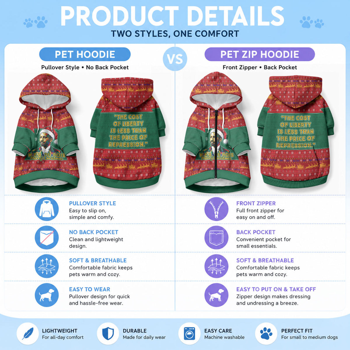 W.E.B. Du Bois Christmas Pet Hoodie Inspirational Liberty Quote Ugly Knitted Pattern Festive